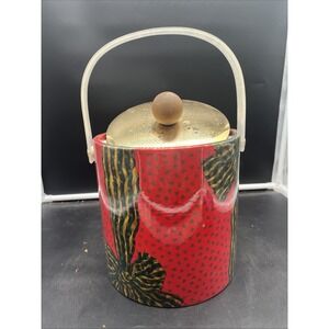 VTG Christmas Kraftware Mid-Century Modern Retro Red/Green Bow Ice Bucket
